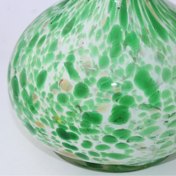 Vintage Art Glass Vase Hand Blown Green and White Spotted Confetti - Picture 3 of 8